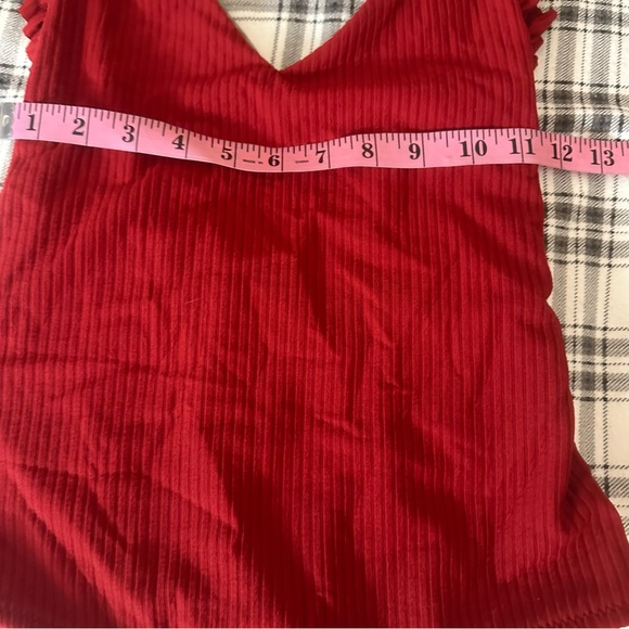 Made By Dawn Revolve Red Butterfly Root Ribbed Ruffle One Piece Swimsuit NWT S - Picture 15 of 16